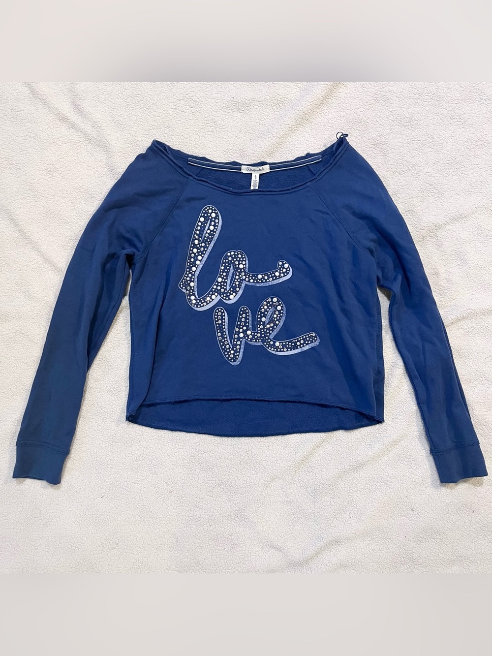 AEROPOSTALE Navy Blue Love Bedazzled Boat Neck Lightweight Sweater Large